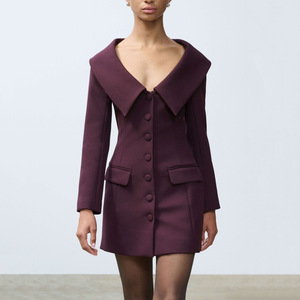 เดรสเบลเซอร์ทรงเอเข้ารูปสำหรับผู้หญิง คอวี กระดุมแถวเดียว ผ้าเนื้อดี ระบายอากาศได้ดี สไตล์ฝรั่งเศส ODM - Product Image 3