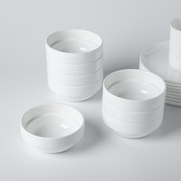Service de vaisselle en porcelaine fine blanche de qualité supérieure, rond, empilable, pour salade, soupe, fruits, riz, bol de service, compatible lave-vaisselle et four, portable