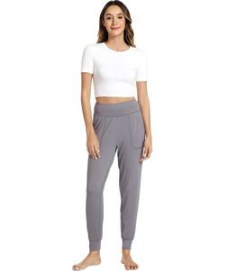 Liquidation de stock : Ensemble de survêtement décontracté pour femme (pantalon et t-shirt à col rond de couleur unie) – Vente en gros, stock disponible - Product Image 2