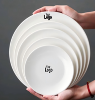 Vente en gros d'usine, assiettes en céramique blanche personnalisées, écologiques, durables, de 6 à 12 pouces, pour la restauration