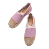 Sepatu Espadrilles Wanita Terbaru Warna Pink, Model Mules Kanvas Berumbai, Desain Tertutup, Slip On, Platform Anyaman Jute, Cocok untuk Musim Panas