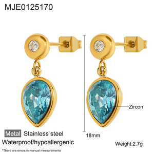 MICCI Acier Inoxydable Bijoux 18K Gold Plated Stainless Steel Non Tarnish Jewelry Blue Zircon Water Drop <strong>Earrings</strong> - Product Image 4