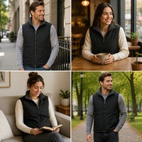 Gilet utilitaire décontracté pour homme, noir, automne, doublure polaire grise - Respirant, haute qualité, chaud, pour l'extérieur, personnalisable avec logo de marque
