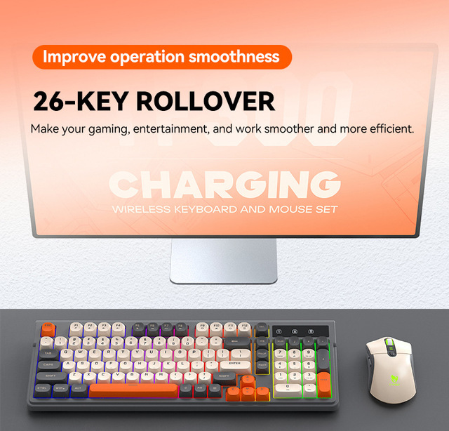 TF300 Wireless Keyboard Mouse Set Gaming Keyboard Rechargeable BT 2.4G Dual-Mode Connection Multi-Device Linking Ergonomic