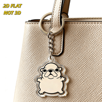 Porte-clés en acrylique mignon Bouledogue, motif chien de dessin animé Kawaii et pose pattes levées, charmant accessoire pour animal de compagnie, transparent et durable avec anneau métallique