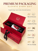 Boîte cadeau pliable écologique pour vin avec ruban en satin, logo personnalisé, emballage haut de gamme à couvercle rabattable pour vin et champagne, OEM ODM