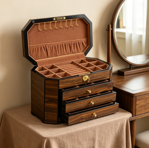 Caja de Almacenamiento de Joyas de Madera Cuadrada Moderna, Multifuncional, de Gran Capacidad, con Cerradura, para Collares y Pendientes - Product Image 2