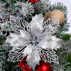 Best Selling <b>Christmas</b> Decorations Glitter Fabric Magnolia <b>Flower</b> Stem <b>Artificial</b> <b>Christmas</b> <b>Flower</b> - Product Image 2