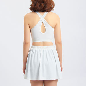 Luckpanther高冲击支撑健身上衣赛车背运动文胸，带前拉链和侧开叉裙网球套装高尔夫球布 - Product Image 6