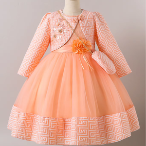 Nuovo Stile Abito Formale di Lusso per Ragazze, Set Due Pezzi per Bambine, Abito <span class=keywords><strong>da</strong></span> Ballo Casual con Decorazione a Bottoni, Lunghezza al Ginocchio, Stile Principessa - Product Image 4