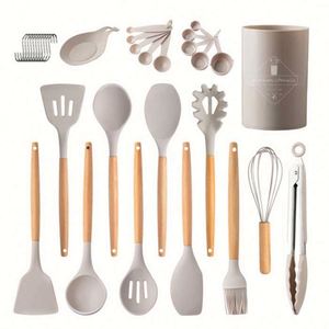Lot de 24 ustensiles de cuisine en silicone et bois antiadhésifs résistants à la chaleur, marque privée, vente en gros - Product Image 1