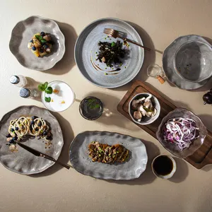 日本卡其色釉斑点设计家居艺术瓦比-萨比餐具套装餐具