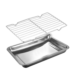उच्च गुणवत्ता वाले आउटडोर bq स्टेनलेस स्टील रोस्टिंग पैन के साथ बेकिंग कूलिंग रैक नेट कवर ट्रे सेट सेवारत ट्रे - Product Image 3