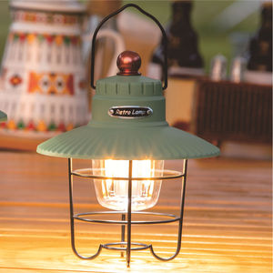 Lampe rétro de camping, lanterne LED blanc chaud, rechargeable par USB, lumière extérieure portable, verte - Product Image 1