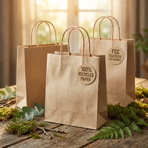 Sac fourre-tout de luxe en papier kraft brun écologique avec lamination, logo personnalisé imprimé, sac de courses autoportant - Product Image 1