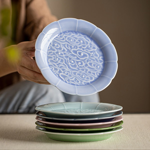 Assiette ronde en céramique chinoise pour thé et en-cas, style zen, en porcelaine, pour fruits et desserts, pour la maison, le salon ou les réceptions. - Product Image 2