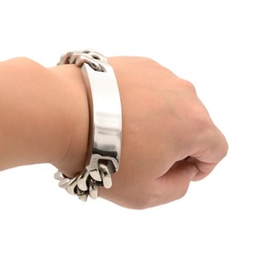 Bracelet en acier inoxydable argenté de 18 mm de large, chaîne <span class=keywords><strong>gourmette</strong></span> avec barre incurvée, gravable, pour homme, style hip-hop, cadeau bijou - Product Image 6