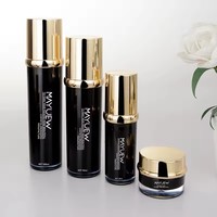 Ensemble de flacons pompe cylindriques en PMMA noir personnalisés de luxe 50g 100ml 120ml et pots à crème avec impression sérigraphique pour lotion, crème, tonique