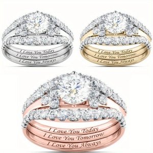 Ensemble de trois bagues à motifs lettres pour femmes, bagues empilables tendance - Product Image 3