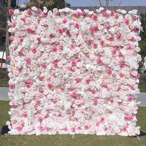 <b>Artificial</b> Silk pink Flower Wall Roll up Wall Flower Decor 5d Flower Wall Backdrop 8ft X 8ft for Wedding Decor - Product Image 6