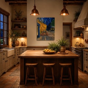 Impression sur toile Van Gogh Café de Nuit, art mural Impasto, reproduction post-impressionniste Ciel étoilé, sans cadre, décoration salle à manger - Product Image 1