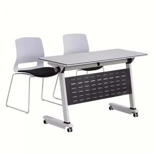 Table de formation mobile à plateau rabattable avec roulettes verrouillables, bureau de conférence modulaire pliable pour salle de classe et bureau - Product Image 2
