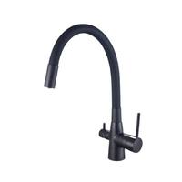 Keran Dapur Hotel Modern Hitam dengan Pegangan Tunggal, Filter Air, dan Pemurni, Finishing Brushed, Dipasang di Dek