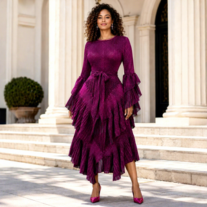 Nuovo Abito <span class=keywords><strong>Lungo</strong></span> Stratificato da Donna in Poliestere Stile Europeo Americano Chic con Lacci, Vita Alta e Effetto Snellente, <span class=keywords><strong>Taglie</strong></span> <span class=keywords><strong>Forti</strong></span> 2026 - Product Image 3
