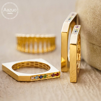 Bague carrée Aazuo vintage en or jaune massif 18 carats avec lignes arc-en-ciel et saphirs naturels sertis pavé – Cadeau de luxe pour femme, idéal pour mariage