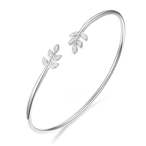 Commercio all'ingrosso in argento 925 Sterling braccialetti minimalisti in rodio placcato braccialetti con foglie di zircone alla moda per le donne - Product Image 1