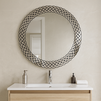 Miroir mural rond moderne Cadre tissé Miroir de salle de bain décoratif pour la décoration de la maison