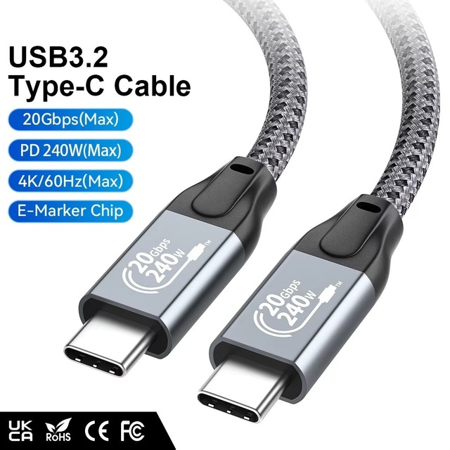 USB3.2 Type-C Cable 20Gbps 4K/60Hz PD240W E-Marker Chip