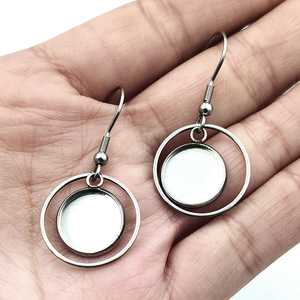 Stainless Steel Geometric Pendant <b>Earrings</b> Round Hollow Design Ear <b>Hooks</b> Unisex Jewelry H1108 - Product Image 1
