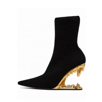 Bottes courtes extensibles à talons compensés en forme de dents de tigre pour femmes, chaussons à la cheville à bout pointu, chaussures de créateurs de scène