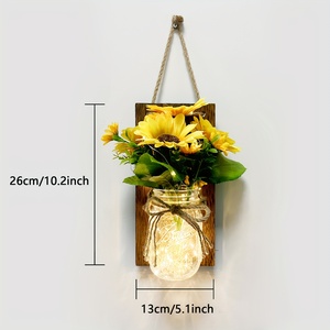 2 lampes murales rustiques en bois de style Mason Jar avec fleurs artificielles tournesol et pivoine, décoration festive de Noël pour le <span class=keywords><strong>salon</strong></span> - Product Image 5