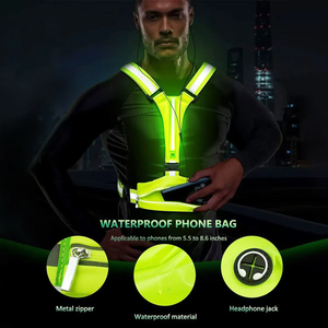 เสื้อกั๊กสะท้อนแสง LED ชาร์จไฟได้ชนิด USB C พร้อมกระเป๋าใส่โทรศัพท์เสื้อกั๊กน้ำหนักเบาสำหรับวิ่งแบบสปอร์ต - Product Image 4