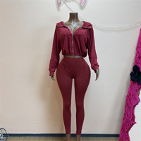 Ensemble sweat à capuche zippé et leggings taille haute pour femme, couleur unie, manches longues, cordon de serrage, survêtement court à capuche pour femme
