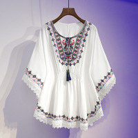 Ropa Bohemia para mujer, Top bordado, camisa informal de playa de verano, ropa de mujer de estilo nacional