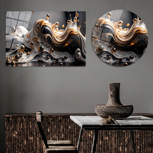Impresión en Lienzo de Salpicaduras Líquidas Abstractas Modernas, Arte Fluido en Dorado y Negro, Arte en Vidrio Templado - Product Image 3
