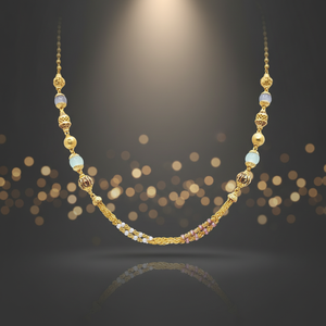 Collar Clásico de Cuentas Doradas con Detalles de Piedras Preciosas en Tonos Pastel, Joyería Étnica Elegante para Ocasiones Especiales - Product Image 3