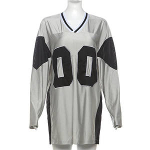 T-shirt con stampa numero Color block da donna autunno tendenza con scollo a V sportivo morbido stile Street Casual t-shirt stile selvaggio - Product Image 5