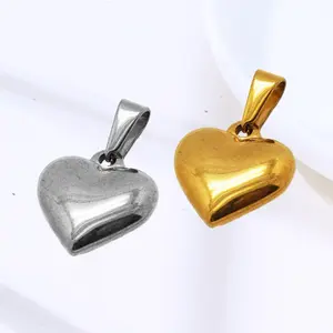 Wholesale Stainless Steel Jewelry Small Heart Charm PVD Gold Plated 18k Puffy Heart Pendant DIY For Necklace Bracelet Making