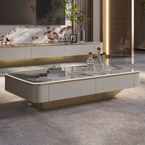 Set Moderno di Lusso con Mobile TV in Legno e Marmo e Tavolino Rettangolare <span class=keywords><strong>Grande</strong></span> con Design in Acciaio Inox Dorato per Arredamento Soggiorno - Product Image 2