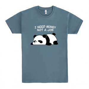 T-shirt promotionnel avec image de panda « I Need Money Not A Job », unisexe adulte, bleu moyen - Product Image 2