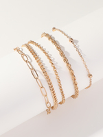 Chaîne de cheville double couche en acier inoxydable plaqué or 18 carats, style vintage, maille cubaine et serpent plat, pour femme