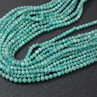 Perles d'Amazonite Verte Naturelle 4mm Facettées Lisses Rondes, Fil de 14 Pouces de Pierres Précieuses en Vrac pour la Fabrication de Bijoux