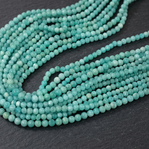 Perles d'Amazonite Verte Naturelle 4mm Facettées Lisses Rondes, Fil de 14 Pouces de Pierres Précieuses en Vrac pour la Fabrication de Bijoux - Product Image 1