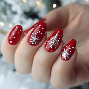 Ongles pressés de Noël 24 pièces Rouge Argent Paillettes Flocon de neige Design <span class=keywords><strong>Hiver</strong></span> Ongles artificiels en gros Luxe Réutilisables Faux ongles - Product Image 5