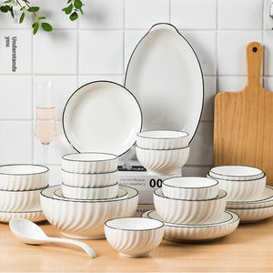 Juego de <span class=keywords><strong>Vajilla</strong></span> de Cerámica con Borde Negro en Forma de Luna para Hogar, Hotel, Restaurante, Platos y Tazones - Product Image 5