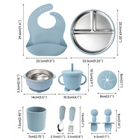 Ensemble d'alimentation pour bébé en silicone sans BPA avec bol à ventouse, assiette, cuillère, fourchette, ensemble de sevrage pour tout-petits en acier inoxydable détachable pour bébé